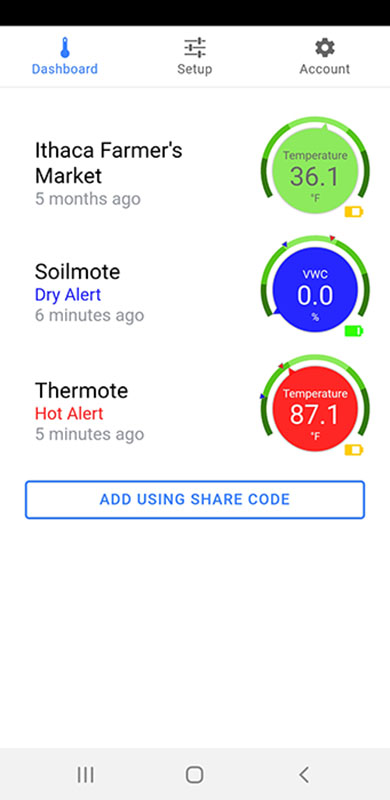 Thermote App Screenshots; wireless temperature sensor