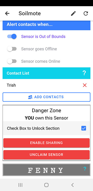 Soilmote App Dashboard 4; wireless soil moisture sensor.