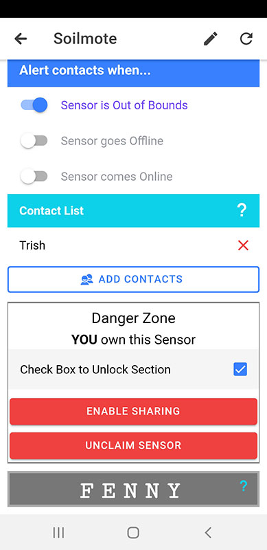 Soilmote App Dashboard 4; wireless soil moisture sensor. 