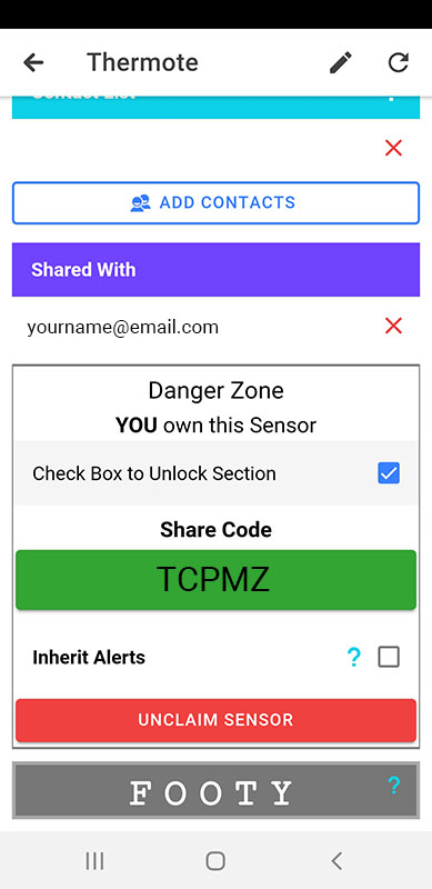 Thermote App Screenshots 4; wireless temperature sensor